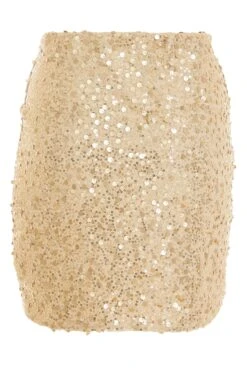 Gold Sequin Mini Skirt -Princess Style Shop 00100036035 ZB