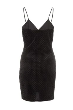Black Velvet Glitter Polka Dot Mini Dress -Princess Style Shop 00100036074 ZB