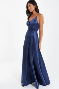 Navy Satin Maxi Dress -Princess Style Shop 00100036085 XS