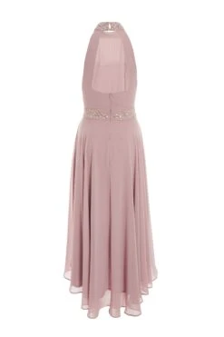 Pink Embellished Chiffon High Neck Midaxi Dress -Princess Style Shop 00100036088 ZB