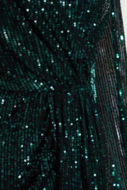 Bottle Green Sequin Sash Bodycon Dress -Princess Style Shop 00100036112 ZS