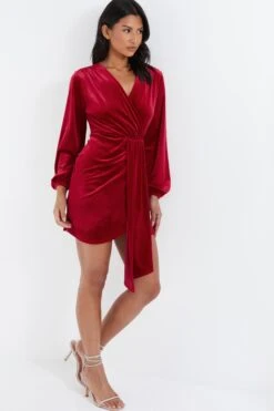 Red Velvet Sash Bodycon Dress -Princess Style Shop 00100036114 XS