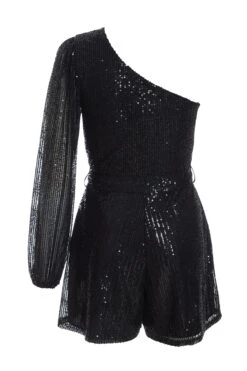 Black Sequin One Shoulder Playsuit -Princess Style Shop 00100036116 ZB