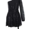 Black Sequin One Shoulder Playsuit 1 Black Sequin One Shoulder Playsuit -Princess Style Shop 00100036116 ZM