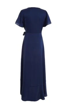Navy Satin Wrap Maxi Dress -Princess Style Shop 00100036141 ZB
