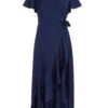 Navy Satin Wrap Maxi Dress