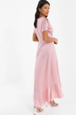 Pink Satin Wrap Maxi Dress -Princess Style Shop 00100036142 XB