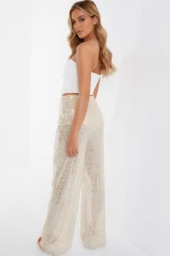 Champagne Sequin Palazzo Trousers -Princess Style Shop 00100036145 XB