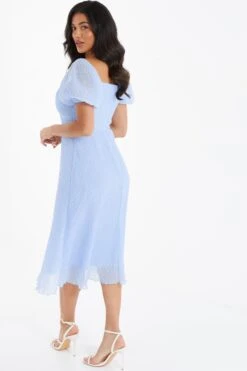 Light Blue Chiffon Crinkle Midi Dress -Princess Style Shop 00100036159 XB
