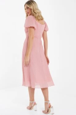 Pink Chiffon Crinkle Midi Dress -Princess Style Shop 00100036160 XB