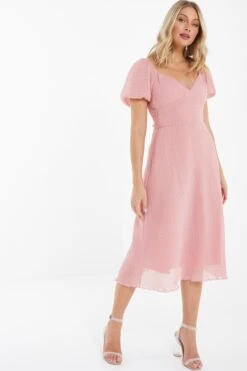 Pink Chiffon Crinkle Midi Dress -Princess Style Shop 00100036160 XS