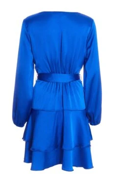 Blue Satin Wrap Mini Skater Dress -Princess Style Shop 00100036162 ZB