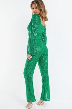 Green Sequin Palazzo Trousers -Princess Style Shop 00100036166 XB