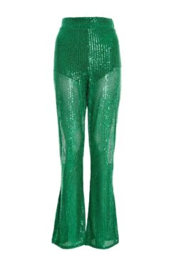 Green Sequin Palazzo Trousers