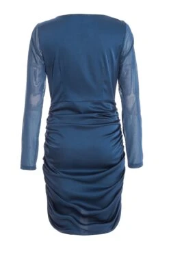 Blue Satin Ruched Mini Dress -Princess Style Shop 00100036170 ZB