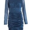 Blue Satin Ruched Mini Dress -Princess Style Shop 00100036170 ZM