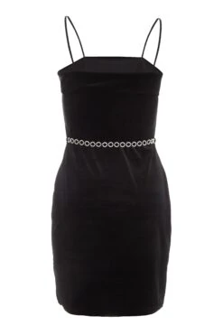 Black Velvet Diamante Mini Dress -Princess Style Shop 00100036172 ZB