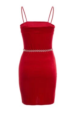 Red Velvet Diamante Mini Dress -Princess Style Shop 00100036174 ZB