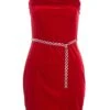 Red Velvet Diamante Mini Dress -Princess Style Shop 00100036174 ZM