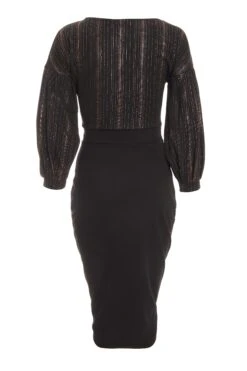 Black Shimmer Wrap Bodycon Midi Dress -Princess Style Shop 00100036175 ZB