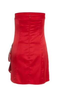 Red Satin Bow Mini Dress -Princess Style Shop 00100036180 ZB