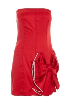 Red Satin Bow Mini Dress