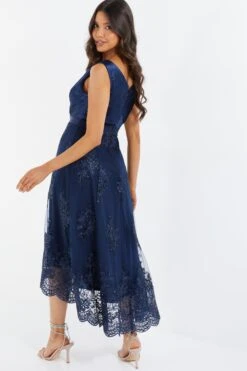 Navy Embroidered Dip Hem Dress -Princess Style Shop 00100036183 XB
