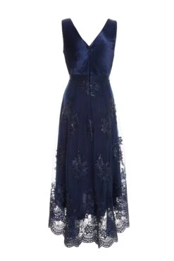 Navy Embroidered Dip Hem Dress -Princess Style Shop 00100036183 ZB