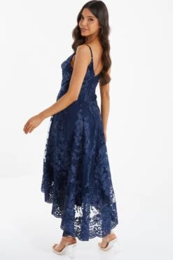 Navy Lace Dip Hem Strappy Midi Dress -Princess Style Shop 00100036185 XB
