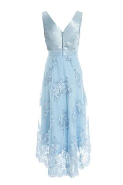 Blue Embroidered Dip Hem Dress -Princess Style Shop 00100036187 ZB