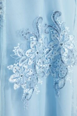 Blue Embroidered Dip Hem Dress -Princess Style Shop 00100036187 ZS