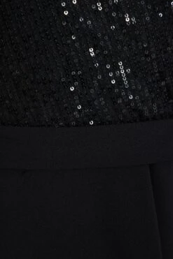 Black Sequin Wrap Dip Hem Midi Dress -Princess Style Shop 00100036189 ZS