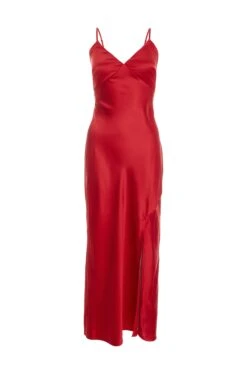 Red Satin Bow Midaxi Dress
