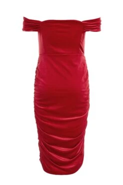 Red Velvet Bardot Midi Dress -Princess Style Shop 00100036269 ZB