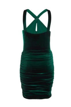 Bottle Green Velvet Diamante Halter Neck Dress -Princess Style Shop 00100036274 ZB