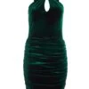 Bottle Green Velvet Diamante Halter Neck Dress -Princess Style Shop 00100036274 ZM