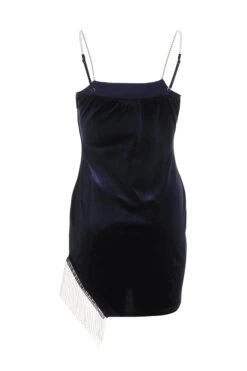 Blue Velvet Diamante Trim Mini Dress -Princess Style Shop 00100036275 ZB