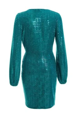Teal Sequin Ruched Bodycon Mini Dress -Princess Style Shop 00100036282 ZB