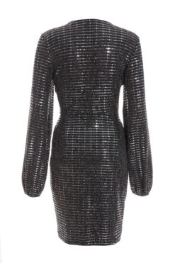 Black Sequin Ruched Bodycon Mini Dress -Princess Style Shop 00100036283 ZB