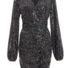 Black Sequin Ruched Bodycon Mini Dress -Princess Style Shop 00100036283 ZM
