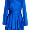 Royal Blue Satin Wrap Playsuit -Princess Style Shop 00100036288 ZM
