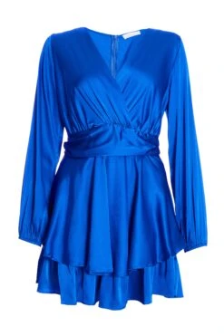 Royal Blue Satin Wrap Playsuit