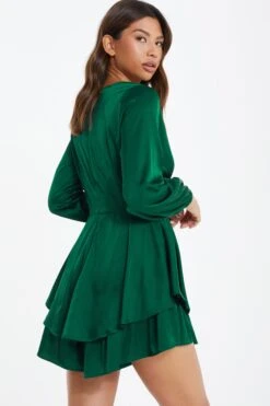 Bottle Green Satin Wrap Playsuit -Princess Style Shop 00100036291 XB