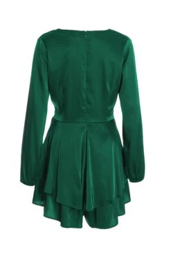 Bottle Green Satin Wrap Playsuit -Princess Style Shop 00100036291 ZB