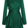 Bottle Green Satin Wrap Playsuit