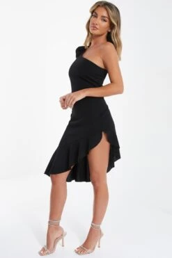 Black One Shoulder Bow Midi Dress 11 Black One Shoulder Bow Midi Dress -Princess Style Shop 00100036300 XS