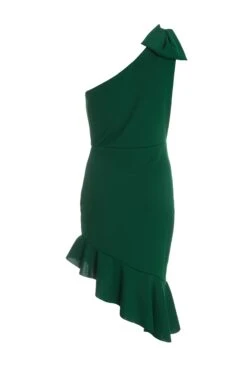 Bottle Green One Shoulder Bow Midi Dress -Princess Style Shop 00100036301 ZB