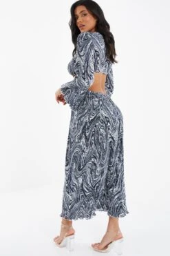 Black Plisse Swirl Midaxi Dress -Princess Style Shop 00100036322 XB