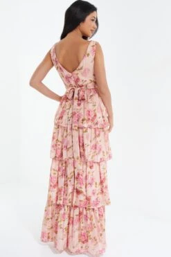 Cream Chiffon Floral Tiered Maxi Dress -Princess Style Shop 00100036346 XB