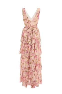 Cream Chiffon Floral Tiered Maxi Dress -Princess Style Shop 00100036346 ZB